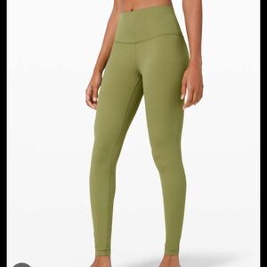Lululemon aligned leggings high rise bronze green cropped 23” size 6 great con.